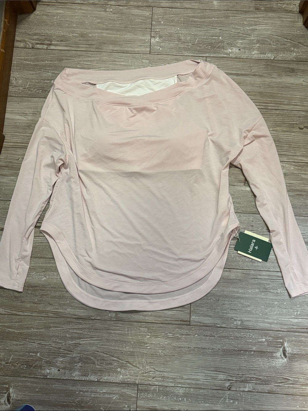 HALARA NWT Pale Pink Long Sleeve wide neck Top with built in bra
